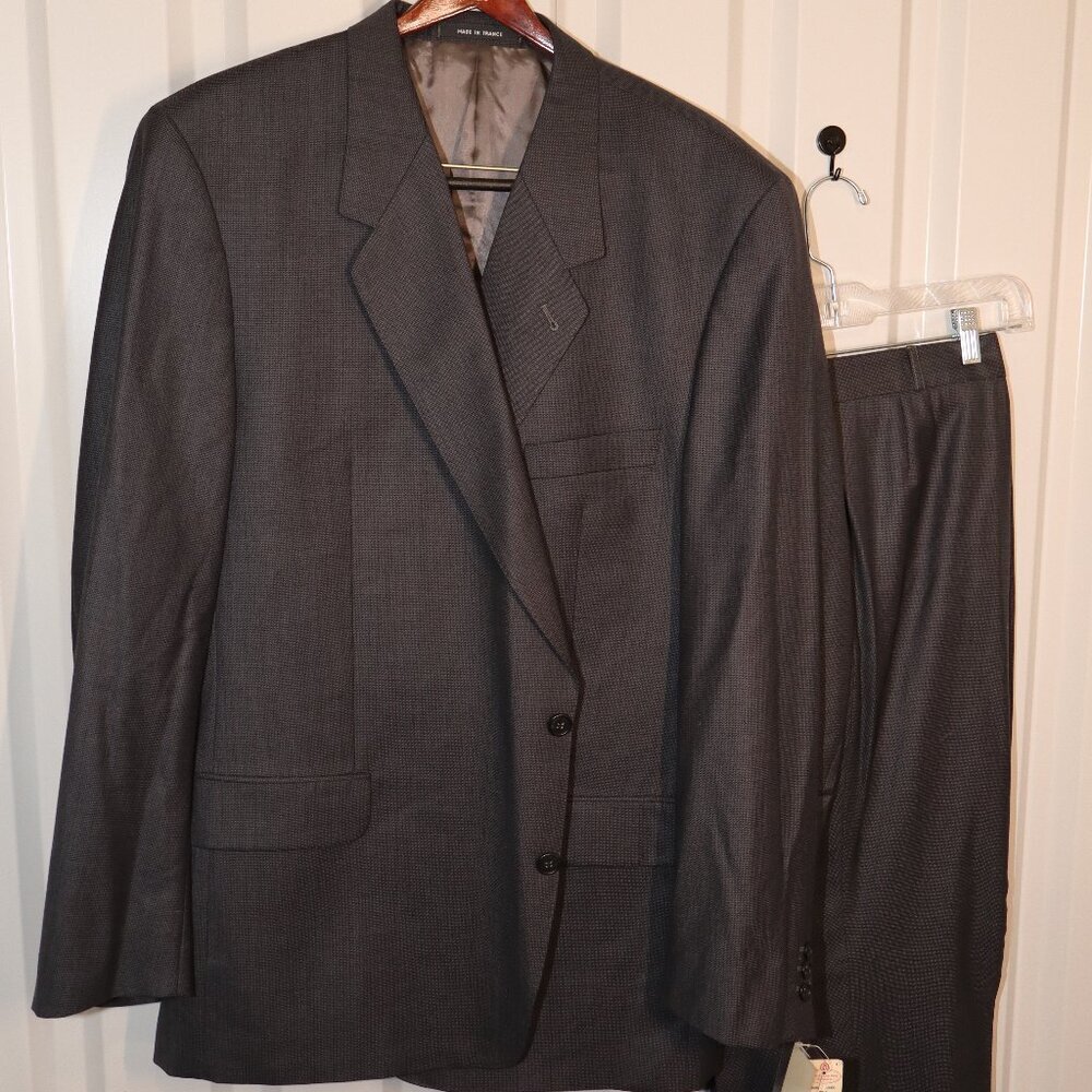 The Custom Shop Mens Wool Dark Gray Suit Jacket and Pants Size 53L Long w/flaw - Picture 2 of 15